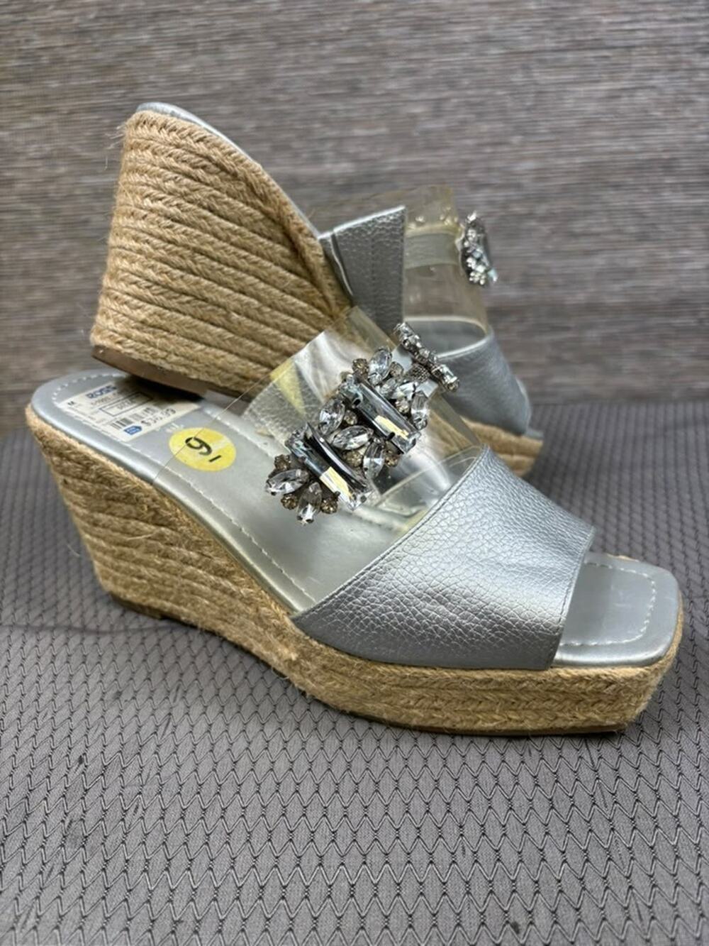 Karl Lagerfeld Paris Women's Carlana Wedge Sandals Size 9 Silver